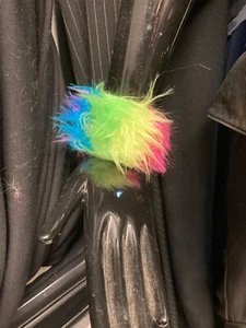 LGBT Funky rainbow monkey fur and leather cuff unisex Raver Punk made in NYC - Picture 1 of 7