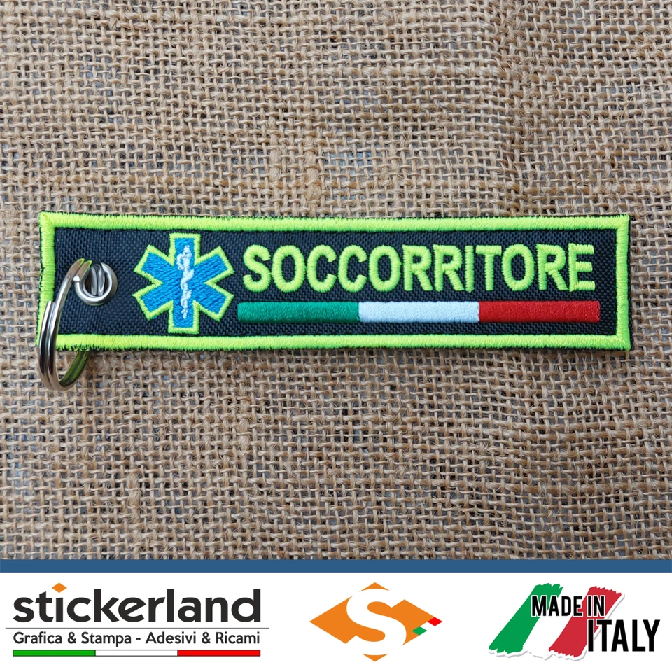 Portachiavi ricamato personalizzato SOCCORRITORE con ricamo GIALLO FLUO - Immagine 1 di 1