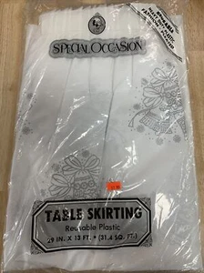 Table Skirting White w/ Silver Bells, 29” H x 13’ L, Reuseable Wedding - Picture 1 of 7