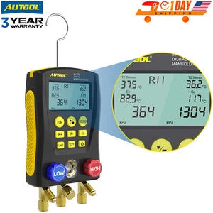 Digital Refrigeration Manifold Gauge HVAC Vacuum Pressure Temp. Leakage Tester - Picture 1 of 17