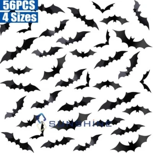 56Pcs Bats Wall Decor 3D Bat Halloween Decor Stickers for Home Room Waterproof - Picture 1 of 20