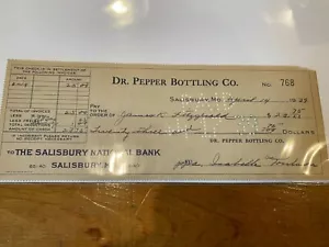 14 de abril de 1939 cheque cancelado Dr. Pepper Salisbury, Maryland # 768 - Imagen 1 de 1