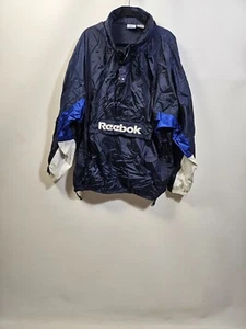 Reebok Vintage Spellout Windbreaker Pullover Snap Zip Hooded Men's Navy Size 2XL - Picture 1 of 13