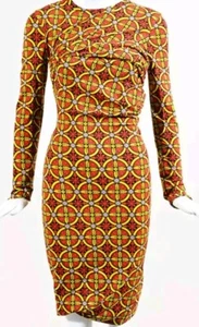 Carven Multicolor Stretch Knit Stained Glass Printed LS Bodycon Dress SZ M - Bild 1 von 3