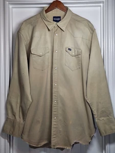 Camicia Vintage Wrangler Western Uomo 2XL Perla Snap Denim MACCHIE FORI SCOLORIMENTO Lavoro - Foto 1 di 17