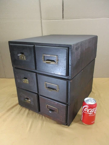 Antique Weis Mission Arts Crafts 6 Drawer Wood Index Card File Cabinet Stacking Cover