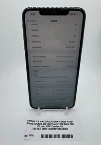 Appl iPhone XS Max - Space Gray - 64GB - (Unlocked) - A1921 - *FUNCTIONAL* - Picture 1 of 7