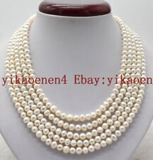 Genuin 5 Row 7-8mm White Cultured Freshwater Pearl Round Beads Necklace 17-22''