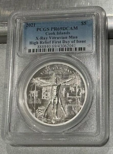 2021 Cook Islands $5 X-Ray Vitruvian Man PCGS PR69DCAM - Picture 1 of 2