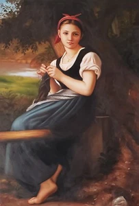 Das Strickmädchen von Bouguereau 1873, 24x36, Ölgemälde Reproduktion auf Leinwand - Bild 1 von 4