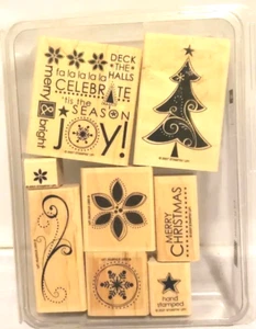 Stampin Up Season Of Joy Christmas Wood Mount Rubber Stamp Set of 8 - Picture 1 of 4