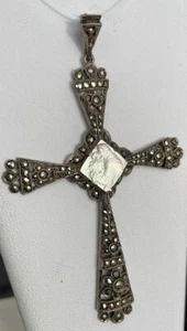 Kreuz Silber und Perlmutt mit Josef und Kind 50er Jahre Vintage - Bild 1 von 5