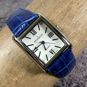 Peugeot Women 3036 Blue Leather Rectangular 26mm Quartz Analog Watch 7 3/4" - Picture 1 of 12