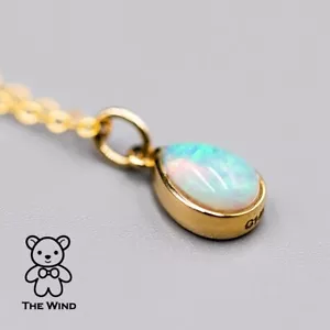 Pear Shaped Natural Australian Solid Opal Pendant Necklace in 14k Yellow Gold - Picture 1 of 6