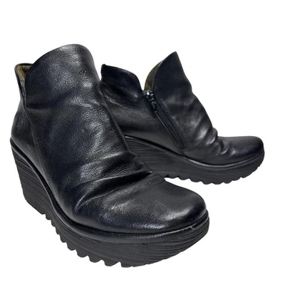 Botas al tobillo FLY London Yip de cuero negras con cuña cremallera lateral para mujer talla 37 Foto 1 de 4