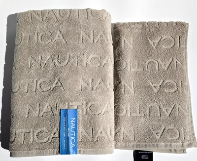 NEW NAUTICA LAND BEIGE,TAN,TAUPE LOGO LAND 100% COTTON BATH OR HAND TOWEL - Image 1 of 4