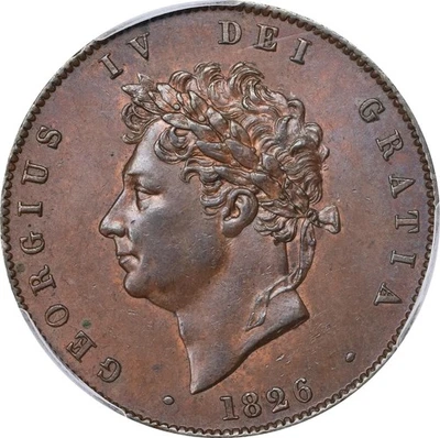 ENGLAND GEORGE IV  1826 1/2D HALF PENNY COIN PCGS CERTIFIED UNCIRCULATED MS62-BN - Image 1 of 4