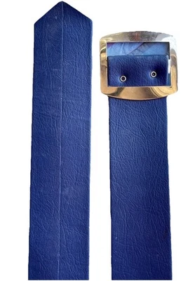 "CINTURÓN de vinilo ancho azul cobalto hebilla rectangular retro 37,5"" XL de colección" Foto 1 de 3