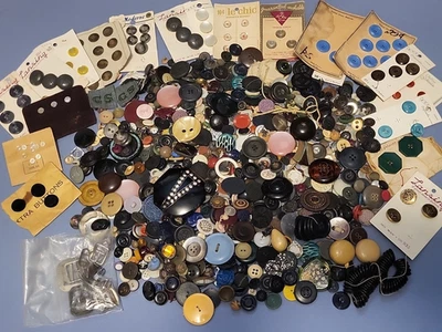 Antique Button Lot Deco Bovine Lucite Celluloid Metal & Cards 3 Pounds - Image 1 of 4
