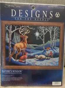 Nature’s Window STILLE NACHT #5613 Kreuzstich Set Hirsch Winter Weihnachtsstern - Bild 1 von 5