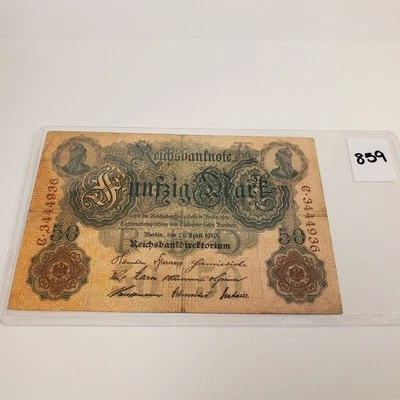 1910 Germany 50 Mark Banknote Note Bill Currency Condition VERY FINE  - Image 1 of 2