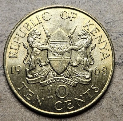 Kenia 10 Diez Centavos - 1968 - Moneda Latón Níquel - KM# 2 - África - Moneda Mundial Foto 1 de 2