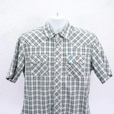 Wrangler Retro -Large- Check White Green Check Pearl Snap Collared Button Front - Image 1 of 4