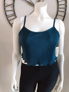 No Boundaries Plisse Fabric Adjustable Cami Gem Slate Juniors Plus Size XXL (20) - Picture 1 of 9