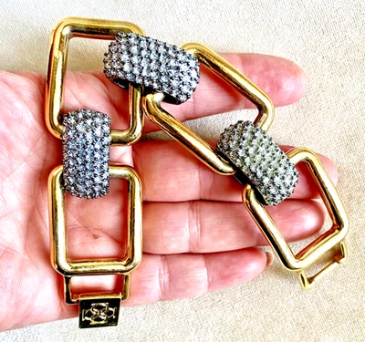 Pulsera ANN TAYLOR BIG Eslabones Cuadrados Cadena Ancha 7 1/2" Pistola Metal y Eslabones Dorado Foto 1 de 4