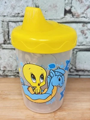 Vintage 1990s Baby Tweety And Sylvester Sippy Cup 8oz With Yellow Lid USA - Image 1 of 4