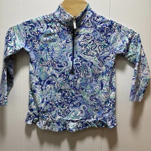Lilly Pulitzer Girls XL (12-14) Mini Killian Popover Blue Animal Printed 1/4 Zip - Picture 1 of 7