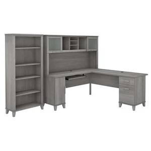 Somerset 72W L Shaped Desk with Hutch and Bookcase in Gray - Engineered Wood - Picture 1 of 7