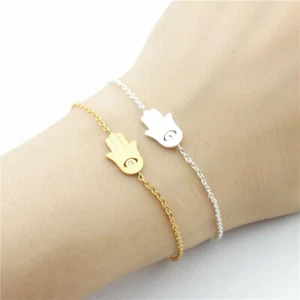 Stainless Steel Silver Gold Hamsa Evil Eye Hand Luck Charm Chain Bracelet Gift - Picture 1 of 8