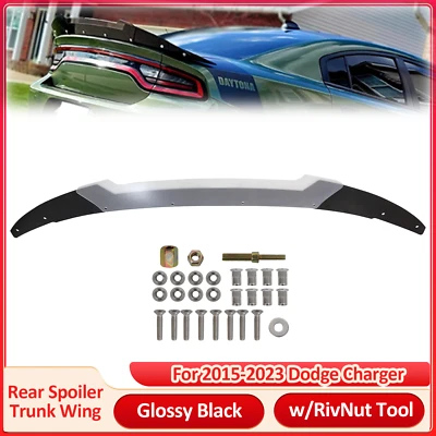 Fit 2015-23 Dodge Charger SRT Rear Spoiler Trunk Wing Glossy Black w/RivNut Tool - Image 1 of 4