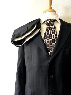 Jos. A. Bank 2-Piece Suit Mitchell Men's 44S Short - 37 x 29 Black Striped Wool - Image 1 of 4