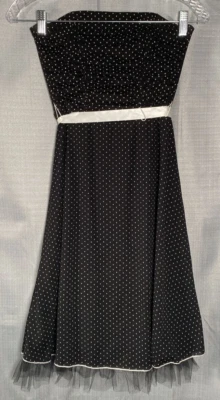 Vestido BCX Mujer 3 Negro Blanco Lunares Ajustado Tul Volantes Cinta Faja Y2K Foto 1 de 4