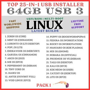 ULTIMATE 2025 MASTER COLLECTION, 25 LINUX OS DISTROS, MULTI-BOOT USB, SEE LIST ⬇ - Picture 1 of 2