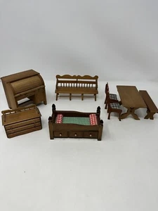 Vintage Dollhouse Furniture Mid century Shackman Japan Deacon's Bench Table Bed - Picture 1 of 14