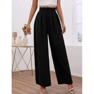 NEW SHEIN Frenchy High Waist Fold Pleated Wide Leg Pants Color Black Size L - Picture 1 of 7