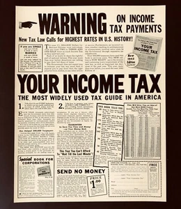 Libro de impuestos sobre la renta de 1941 advertencia de publicidad nueva ley contador CPA de colección impresión AD - Imagen 1 de 1