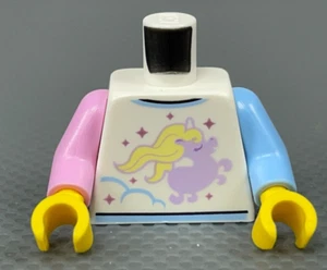 LEGO Minifigure Torso White Shirt Lavender Unicorn Yellow Hair Blue & Pink Arms - Picture 1 of 6