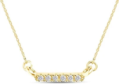 Dainty Bar Pendant 18" Necklace Natural Round Diamond In 10K Yellow Gold Foto 1 de 3