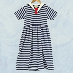 Vintage Laura Ashley Mother Child Striped Sailor Dress Girls 9 Americana Preppy - Picture 1 of 6