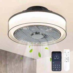 ANTOINE 16 in. Indoor Smoky Gray Ceiling Fan w/Dimmable LED, Flush Mount+Remote - Picture 1 of 13