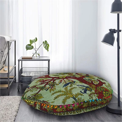 Green Indian Cotton 35" Large Round Floor Pillow Cushion/Pouf Meditation Covers. - Image 1 of 4