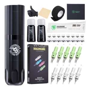 Dragonhawk Wireless Tattoo Kit Rotary Pen Maschine Batterie Cartridge Nadeln Set - Bild 1 von 15