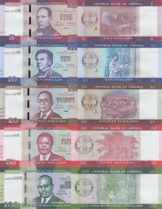 Liberia 5 PCS Set: 5 - 100 Dollars (2016), p31a/p32a/p33a/p34a/p35a "AA" UNC - Picture 1 of 6