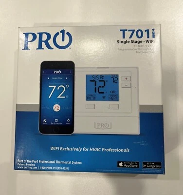 PRO1 T701i Single Stage 1 Heat, 1 Cool Program Through App Hardwire Only. NEW!! - Image 1 of 3