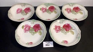 5 Vintage Hand Painted Berry Dessert Bowls Large Pink Red Roses Germany 155 - Picture 1 of 14