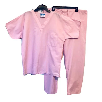 Crest Womens Medium Pink V Neck Short Sleeve Drawstring Waist Pockets Scrub Set - Image 1 of 4